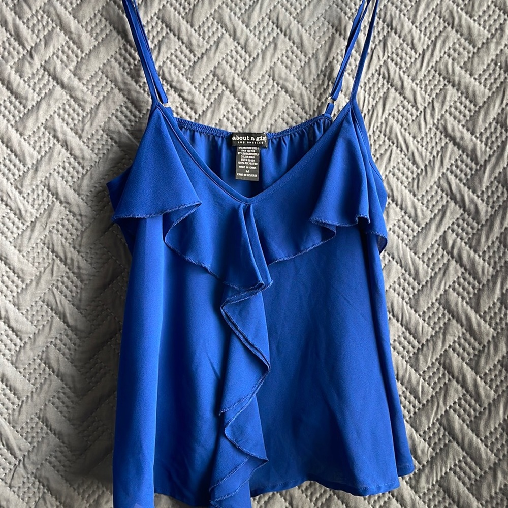 About A Girl Los Angeles- Royal Blue Ruffled Top